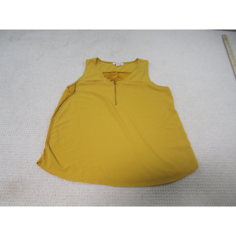 Tempted Womens Blouse XL‎ Casual Yellow V-Neck Sleeveless Comfort Zip Up